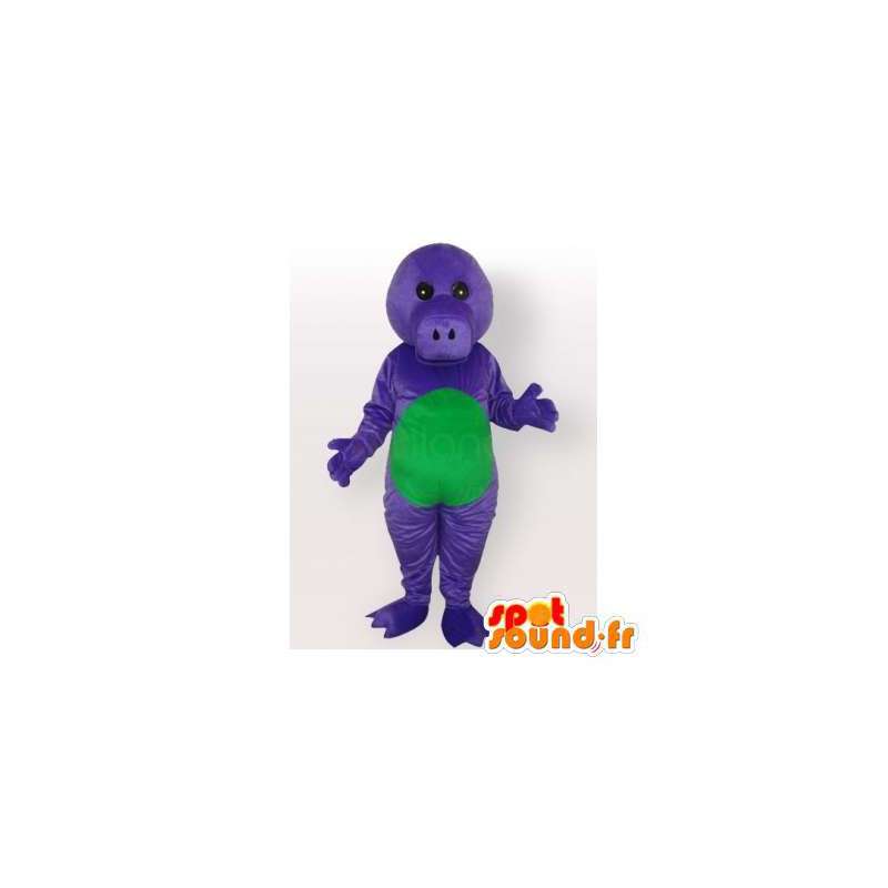 Fialové a zelené dinosaurus maskot. Dinosaur Costume - Maskoti dinosaurů - MASFR006519 - SpotSound.fr