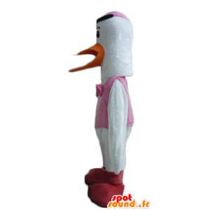 Mascotte de cigogne blanche, orange, rose et rouge - MASFR22708 - Mascotte d'oiseaux