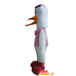 Hvit stork maskot, oransje, rosa og rødt - MASFR22708 - Mascot fugler
