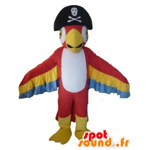 Mascot papagaio tricolor, com um chapéu de pirata - MASFR22709 - mascotes papagaios