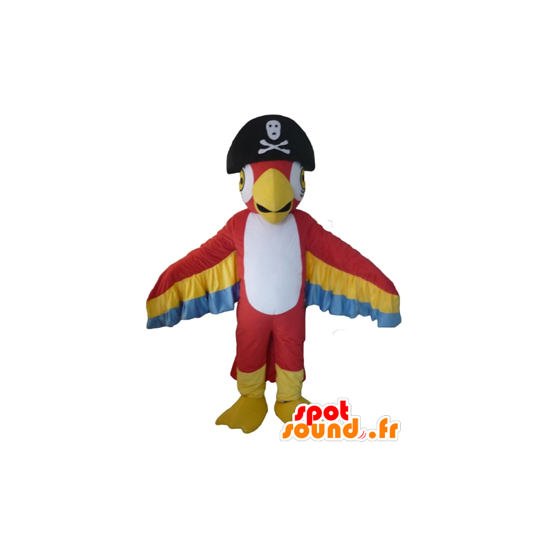 Tricolor Papagei Maskottchen mit einem Piratenhut - MASFR22709 - Maskottchen der Papageien