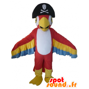 Tricolore mascotte pappagallo, con un cappello da pirata - MASFR22709 - Mascotte di pappagalli