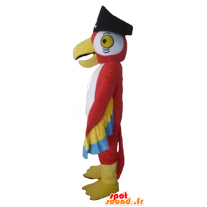 Tricolor parrot mascot, with a pirate hat - MASFR22709 - Mascots of parrots