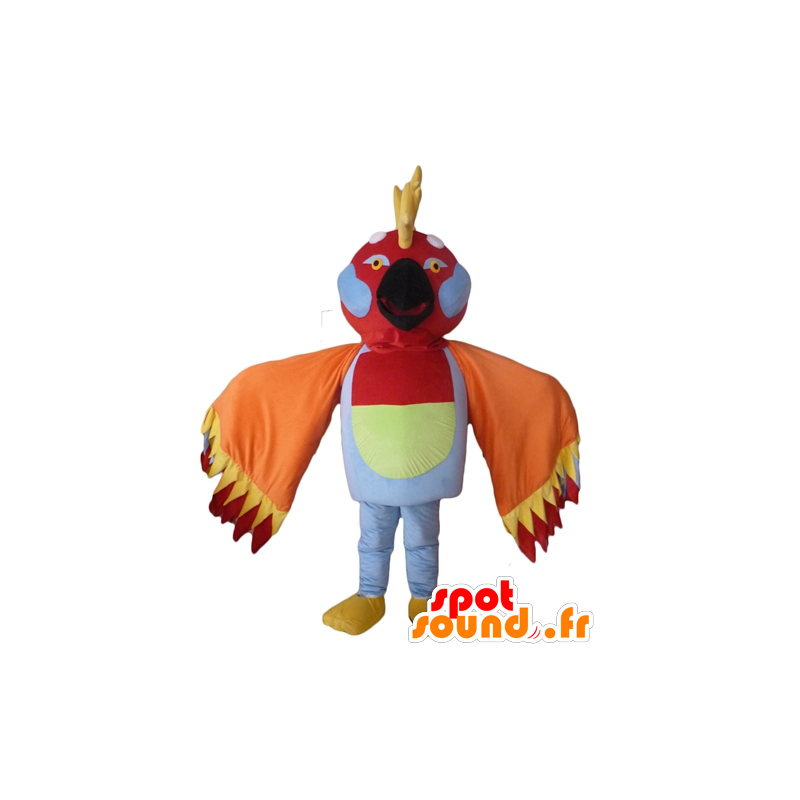 Flerfarvet fuglemaskot med fjer på hovedet - Spotsound maskot