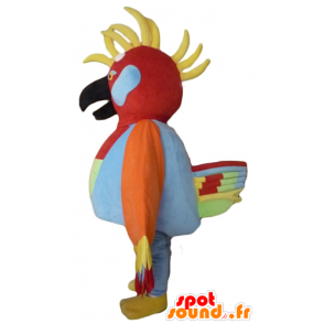 Flerfarvet fuglemaskot med fjer på hovedet - Spotsound maskot