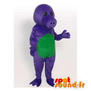 Paarse en groene dinosaurus mascotte. Dinosaur Costume - Dinosaurus mascottes - MASFR006519 - SpotSound.fr