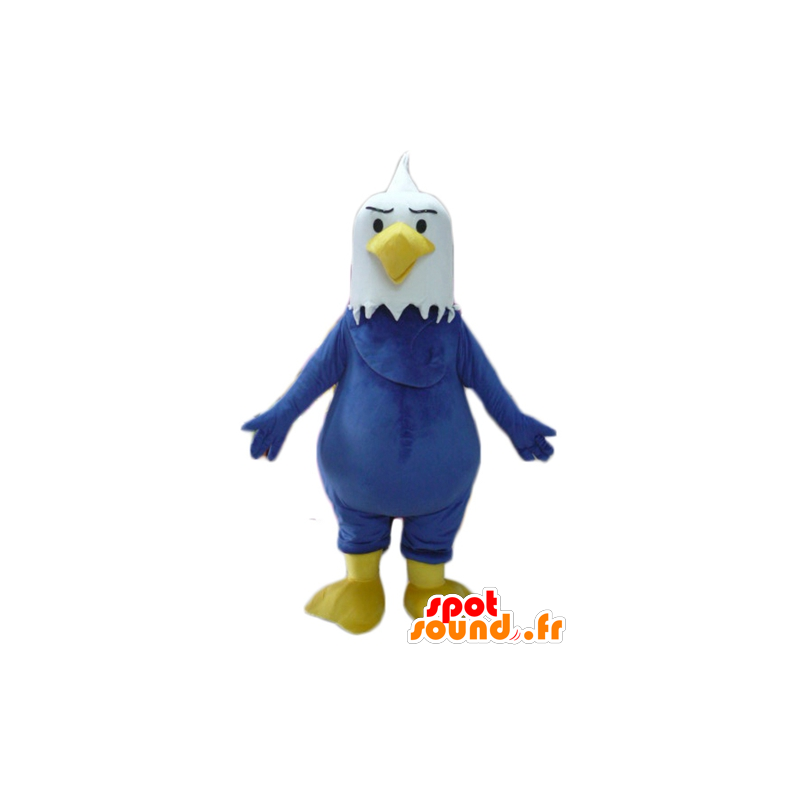 Mascot águia azul, branco e amarelo, gigante, gordo - MASFR22713 - aves mascote