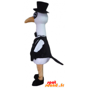 Mascot zwaan, ooievaar, grote zwarte en witte vogel - MASFR22714 - mascottes Swan