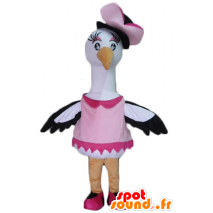 Mascot zwaan, ooievaar, grote zwarte en witte vogel - MASFR22715 - mascottes Swan