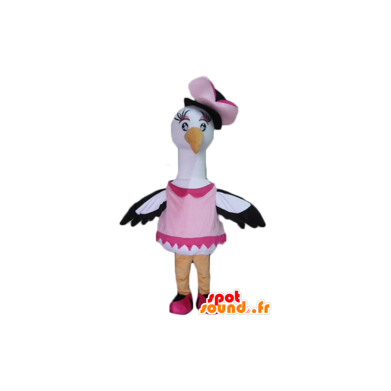 Mascot zwaan, ooievaar, grote zwarte en witte vogel - MASFR22715 - mascottes Swan