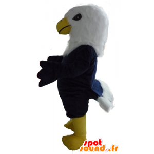 Grande azul mascota águila, blanco y amarillo, toda peluda - MASFR22716 - Mascota de aves