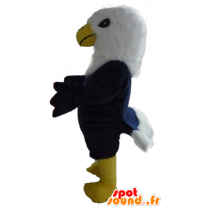 Large blue eagle mascot, white and yellow, all hairy - MASFR22716 - Mascot of birds