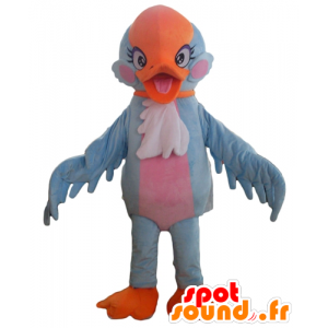 Mascotte d'oiseau bleu, orange et rose, très coquette - MASFR22718 - Mascotte d'oiseaux