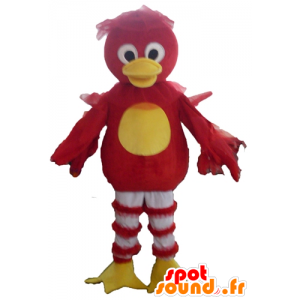 Rød, gul og hvid fuglemaskot, and - Spotsound maskot kostume