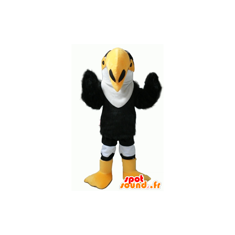 Mascot toekan, papegaai zwart, wit en geel - MASFR22721 - mascottes papegaaien
