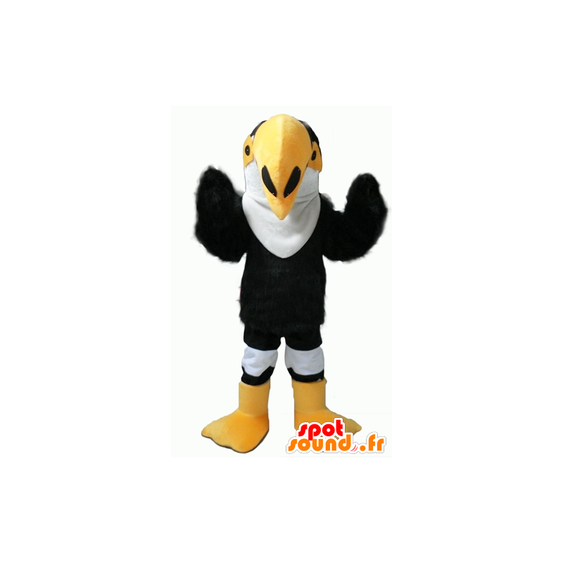 Mascotte de toucan, de perroquet noir, blanc et jaune - MASFR22721 - Mascottes de perroquets