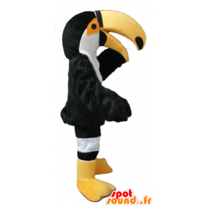 Mascot toucan, papukaija musta, valkoinen ja keltainen - MASFR22721 - Mascottes de perroquets