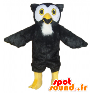 Owl mascot black, white and yellow, all hairy - MASFR22722 - Mascot of birds