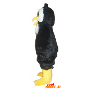 Mascotte de hibou noir, blanc et jaune, tout poilu - MASFR22722 - Mascotte d'oiseaux