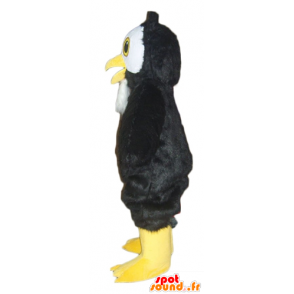 Owl mascot black, white and yellow, all hairy - MASFR22722 - Mascot of birds