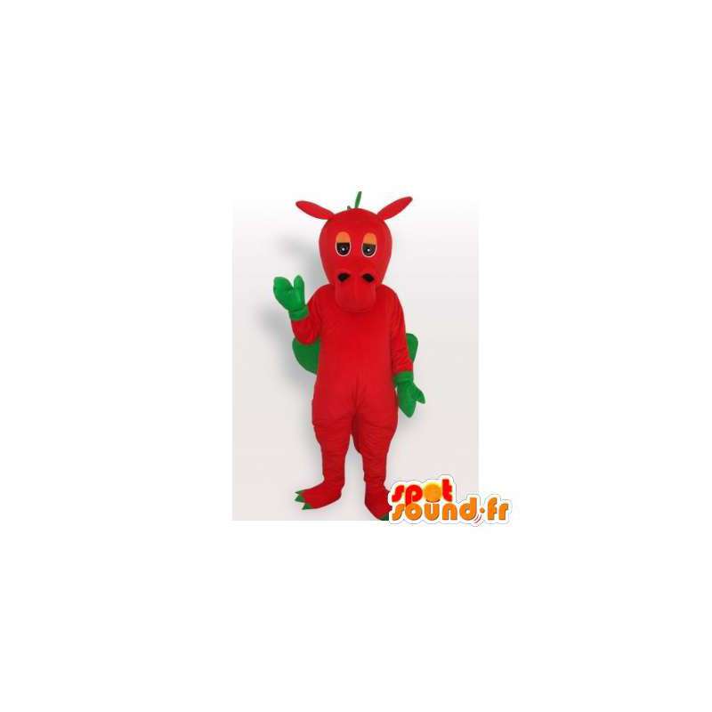 Mascot drago rosso e verde. Drago costume - MASFR006520 - Mascotte drago