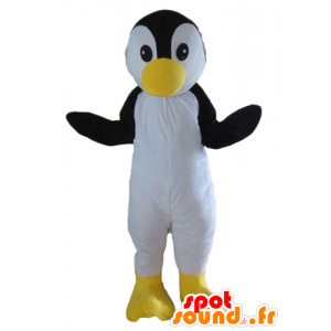 Sort, hvid og gul fuglemaskot, pingvin - Spotsound maskot