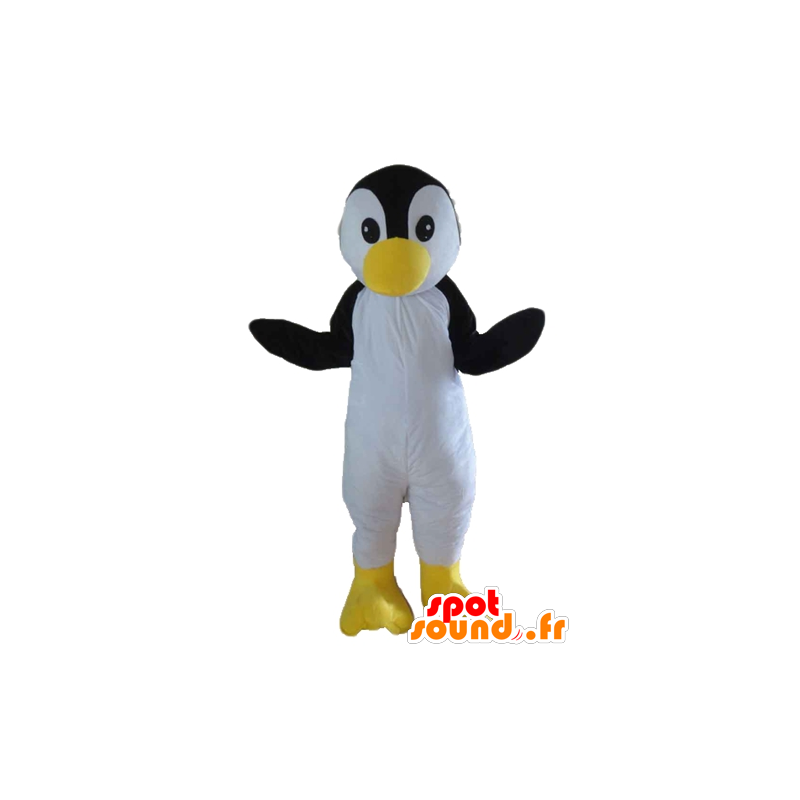 Mascot zwarte vogel, wit en geel, pinguïn - MASFR22726 - Mascot vogels