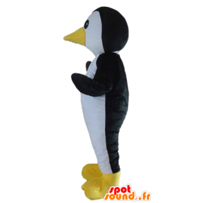 Mascot zwarte vogel, wit en geel, pinguïn - MASFR22726 - Mascot vogels