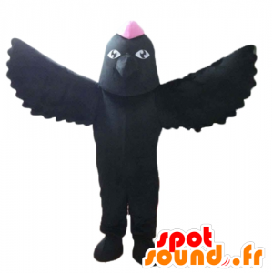 Mascot pájaro negro, con una cresta de color rosa en su cabeza - MASFR22727 - Mascota de aves