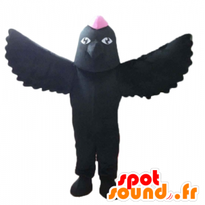 Mascotte zwarte vogel, met een roze kuif op zijn kop - MASFR22727 - Mascot vogels