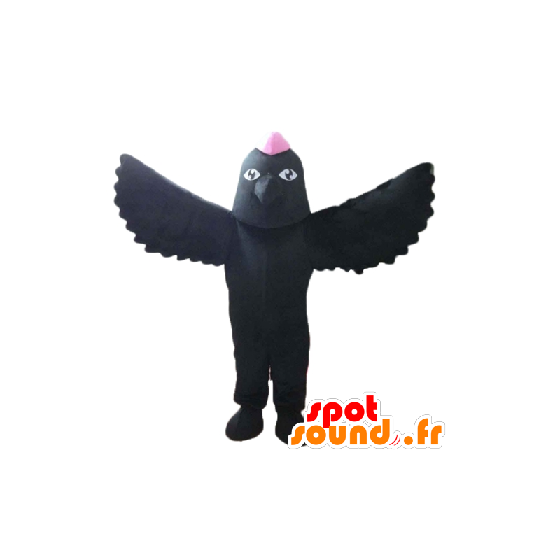 Mascot pájaro negro, con una cresta de color rosa en su cabeza - MASFR22727 - Mascota de aves