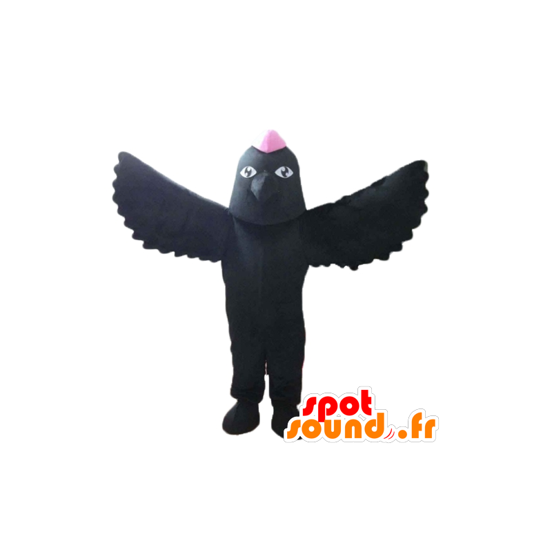 Maskot svart fugl, med en rosa kam på hodet - MASFR22727 - Mascot fugler