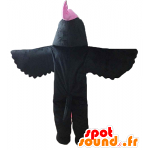 Mascot pájaro negro, con una cresta de color rosa en su cabeza - MASFR22727 - Mascota de aves