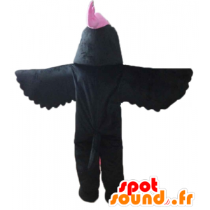 Maskot svart fugl, med en rosa kam på hodet - MASFR22727 - Mascot fugler