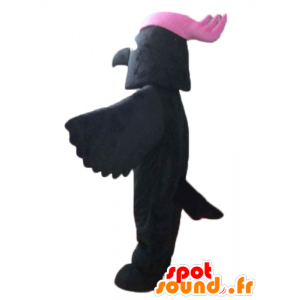 Mascotte d'oiseau noir, avec une crête rose sur la tête - MASFR22727 - Mascotte d'oiseaux