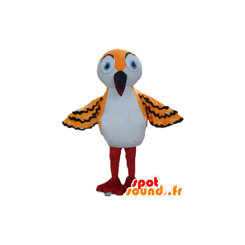 Mascot oranje vogel, wit en zwart, met een lange snavel - MASFR22728 - Mascot vogels