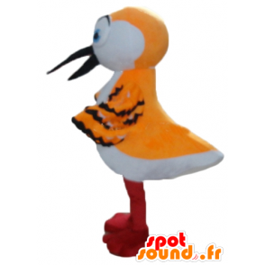 Mascot pássaro laranja, branco e preto, com um bico longo - MASFR22728 - aves mascote
