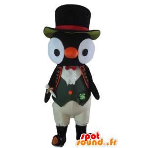 Mascotte de hibou, de chouette noire et blanche en costume - MASFR22732 - Mascotte d'oiseaux