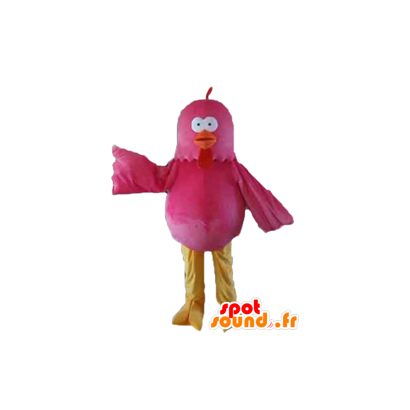 Lyserød fuglemaskot, rød og gul, kæmpe høne - Spotsound maskot