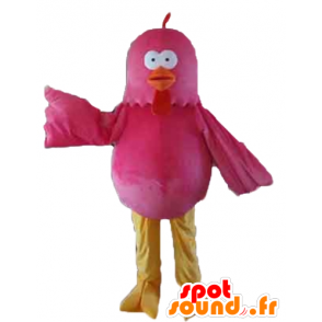 Mascotte Pink Bird, rosso e giallo, gallina gigante - MASFR22734 - Mascotte di galline pollo gallo