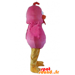 Mascot roze vogel, rood en geel, reuze kip - MASFR22734 - Mascot Hens - Hanen - Kippen