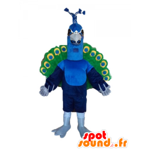 Giganten påfugl maskot, blå, grønn og gul - MASFR22737 - Mascot fugler