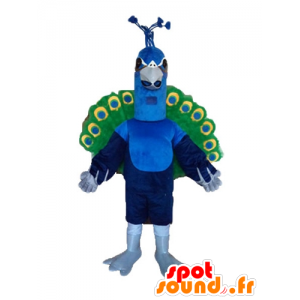 Reus pauw mascotte, blauw, groen en geel - MASFR22737 - Mascot vogels