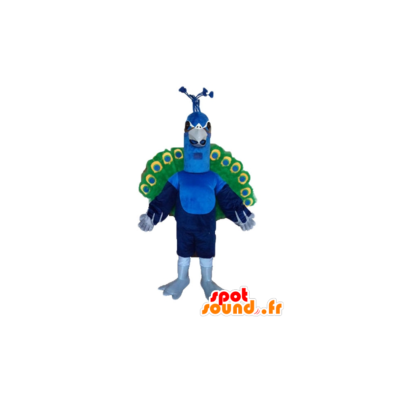 Reus pauw mascotte, blauw, groen en geel - MASFR22737 - Mascot vogels