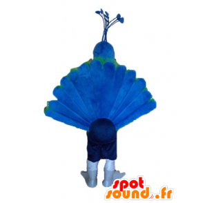 Mascotte de paon géant, bleu, vert et jaune - MASFR22737 - Mascotte d'oiseaux