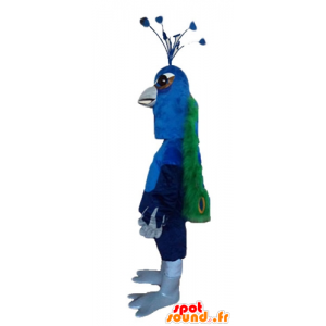 Kæmpe påfuglemaskot, blå, grøn og gul - Spotsound maskot kostume