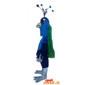 Mascotte de paon géant, bleu, vert et jaune - MASFR22737 - Mascotte d'oiseaux