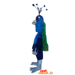 Mascota de pavo real gigante, azul, verde y amarillo - MASFR22737 - Mascota de aves