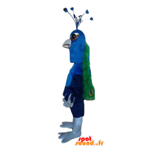 Mascotte de paon géant, bleu, vert et jaune - MASFR22737 - Mascotte d'oiseaux