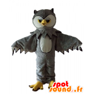 Mascot Eule grau, weiß und gelb, sehr realistisch - MASFR22739 - Maskottchen der Vögel